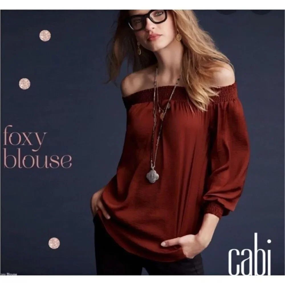 ✨Cabi Cooper Foxy Smocked Satin Sz Medium Blouse off shoulder✨